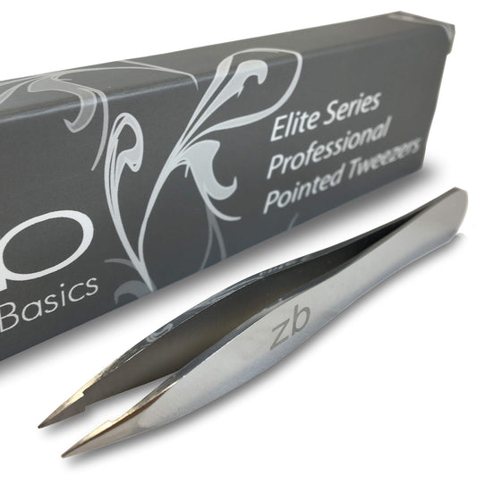 Zizzili Basics Elite Series Pointed Tweezers - Sharp Precision Tips + Surgical Grade Stainless Steel Tweezer for Professional Eyebrow and Facial Hair