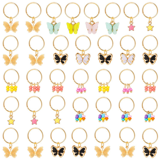 WILLBOND 18 Pieces Colorful Butterfly Hair Jewelry for Braids Gold Braid Hair Rings Clips Christmas Xmas Gifts Lock Dreadlock Braid Charms for Women