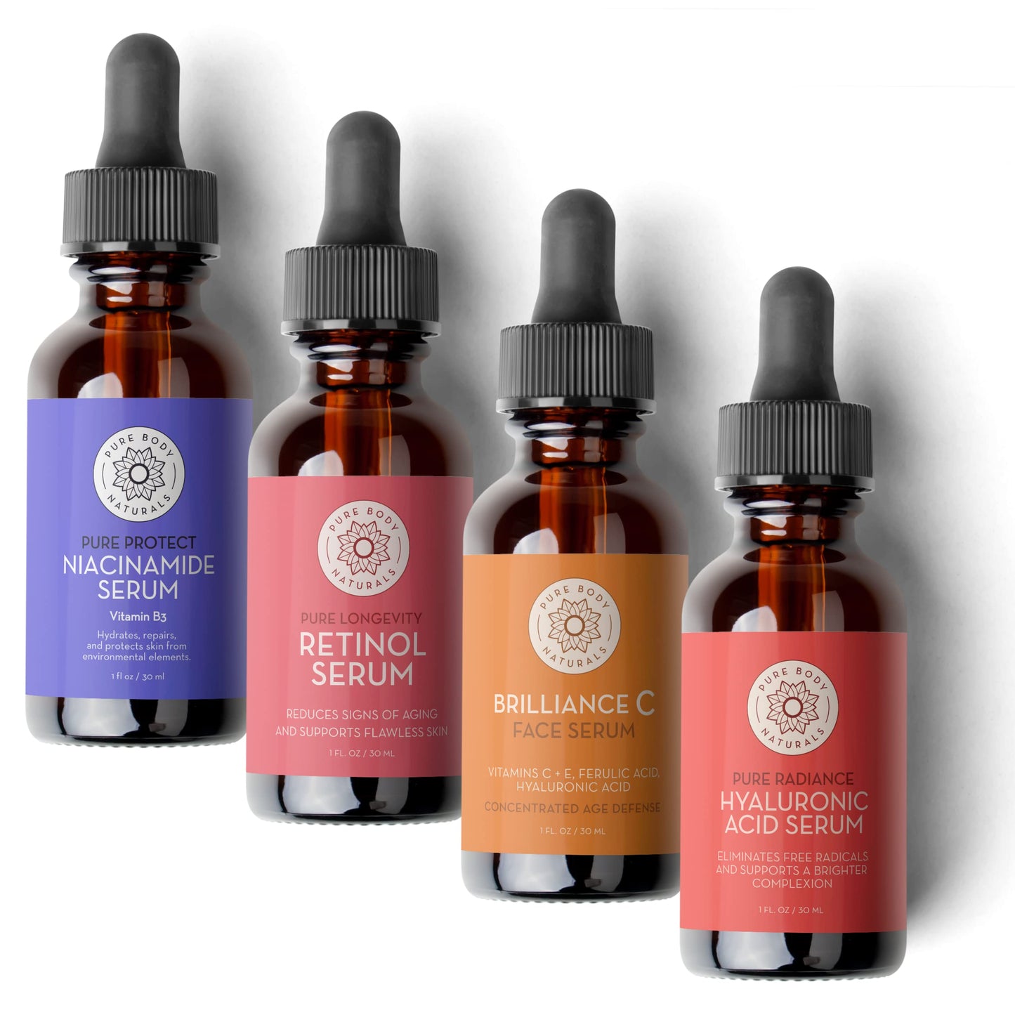 Pure Body Naturals Facial Serum - Hyaluronic Acid Serum, Retinol Serum, Vitamin C Serum, and Vitamin B3 (Niacinamide) Serum - A Perfect Serum Gift