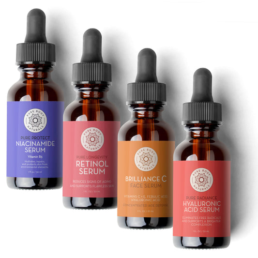 Pure Body Naturals Facial Serum - Hyaluronic Acid Serum, Retinol Serum, Vitamin C Serum, and Vitamin B3 (Niacinamide) Serum - A Perfect Serum Gift