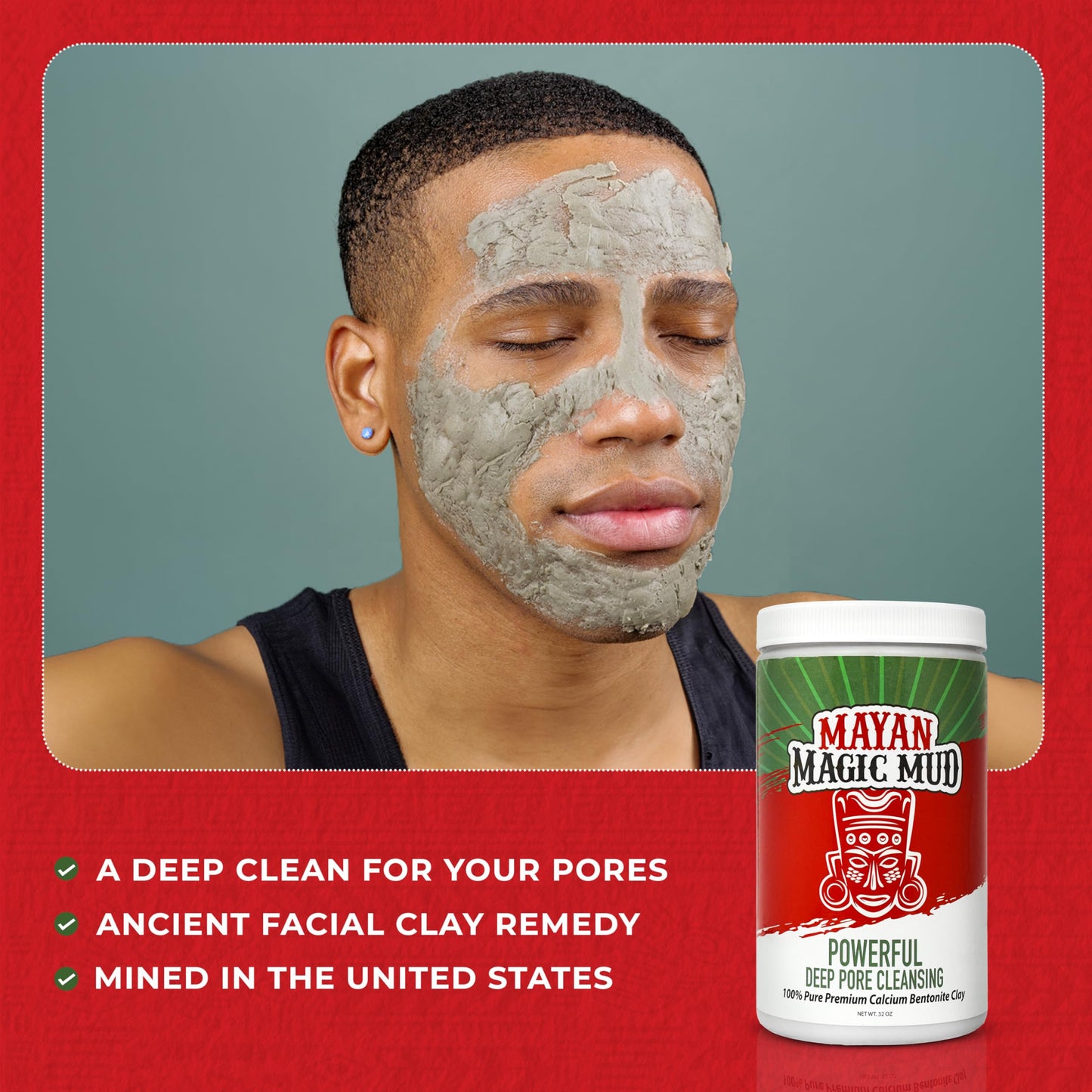 Mayan Magic Mud Powerful Deep Pore Cleansing Calcium Bentonite Clay - 2 lbs - Natural Face Mask Peel for Men and Women - USA Made Full Facial Skin