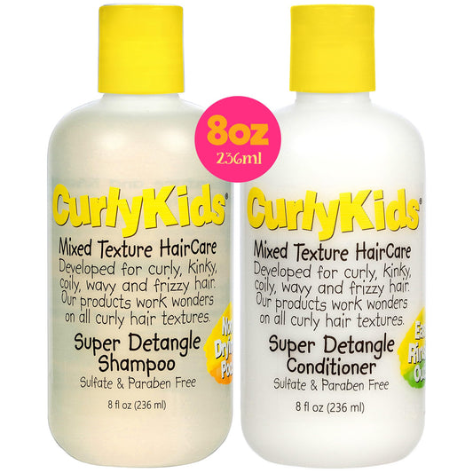 CurlyKids Super Detangle Kids Shampoo & Conditioner Set, Frizz-Free Care for Curly, Kinky, Wavy, and Frizzy Hair - Sulfate & Paraben-Free Hair Care Beauty & Personal Care CurlyKids