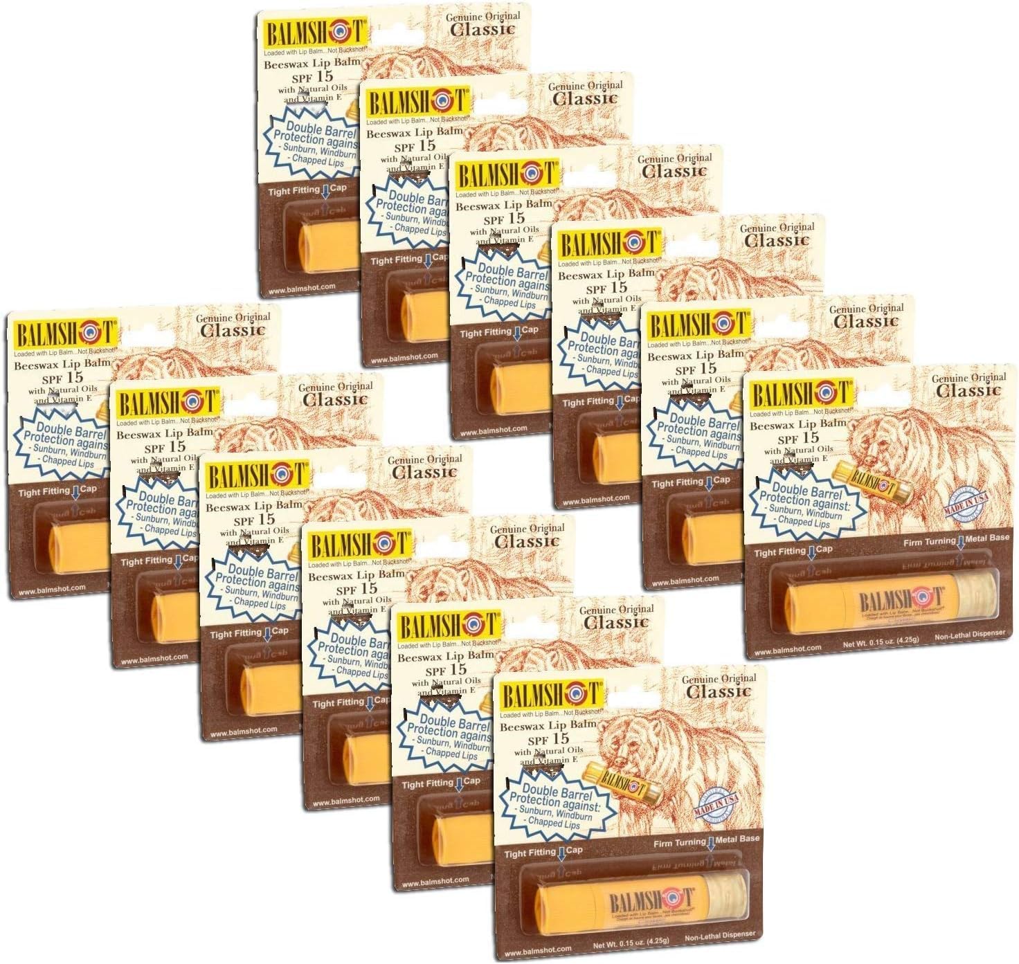 Pack of 12 - Balmshot Genuine Original Classic Beeswax Lip Balm, SPF ...