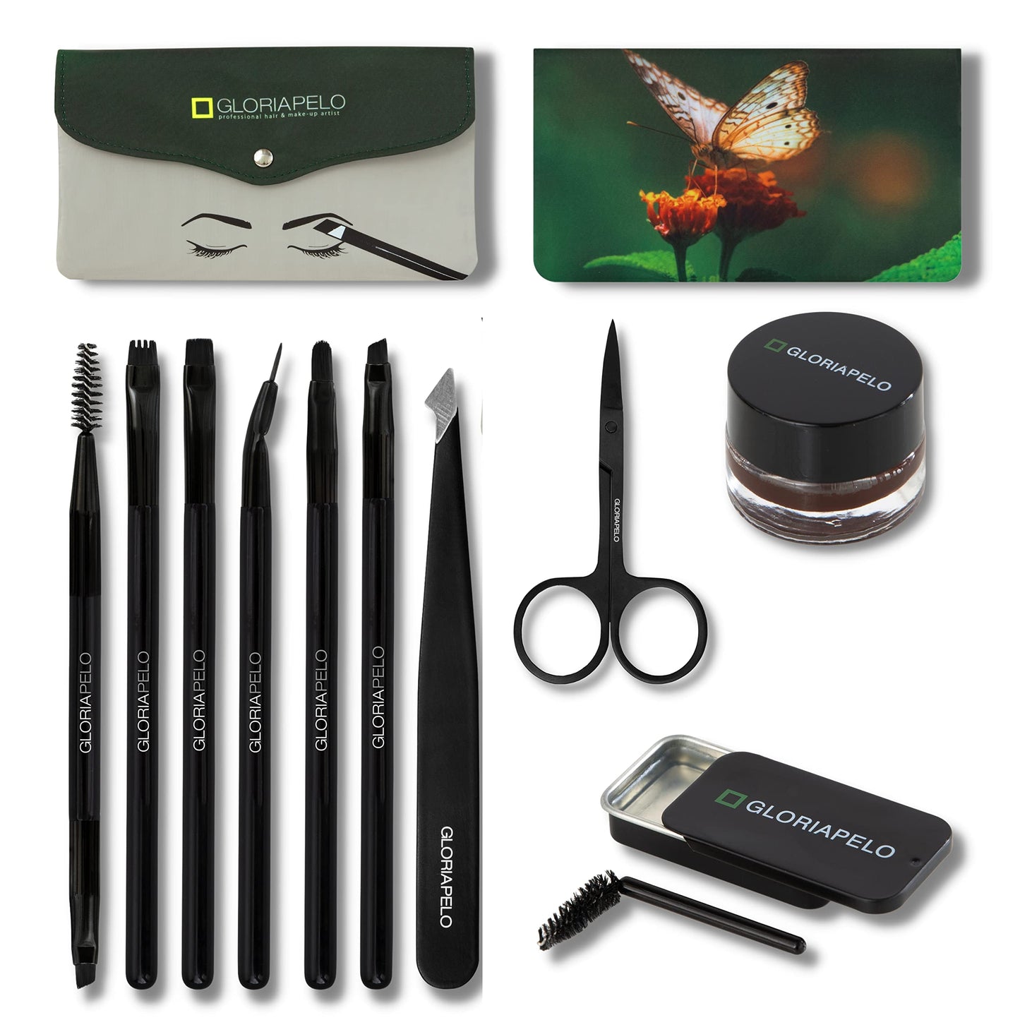 GLORIAPELO Eyebrow Brush Set - Premium Make-up Brush Kit - 10pcs Eyebrow Brush Makeup - Professional Make-up Brush Set - Eyebrow Makeup Gel - Eyebrow
