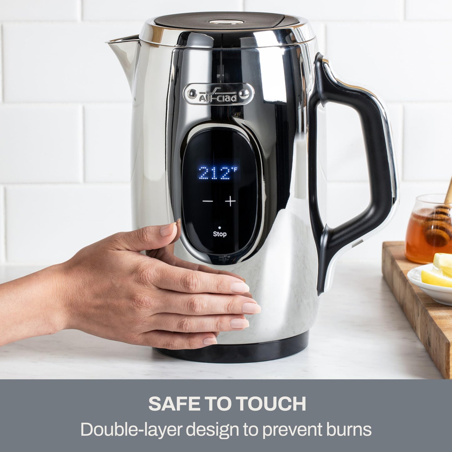 All-Clad Stainless Steel Kettle 1.5 Liter Keep Warm Function 1500 Watts Adjustable Temperature, Safe to Touch, Fast Boiling, Silver