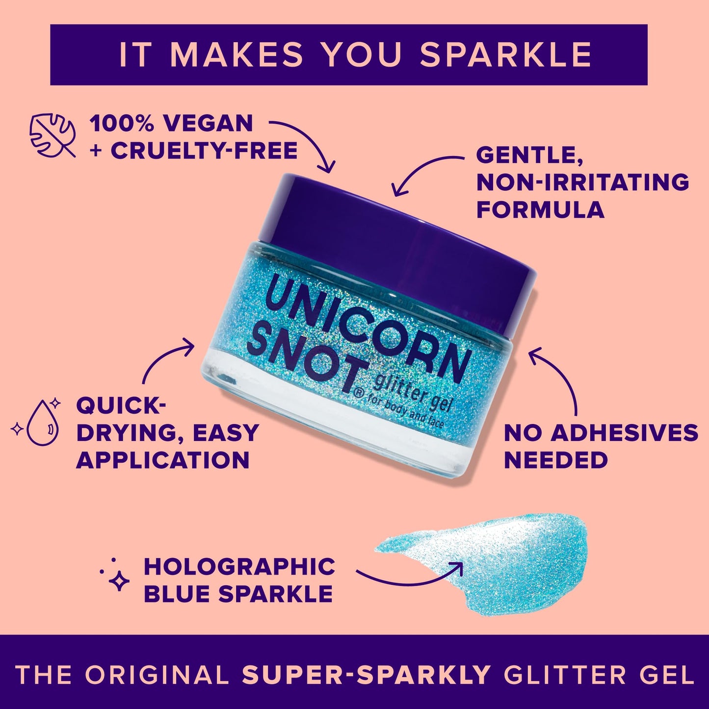 Unicorn Snot Face & Body Glitter Gel - Cosmetic-Grade Holographic Glitter - Stocking Stuffers for Women, Gifts for Teen Girls - Safe for Face, Easy