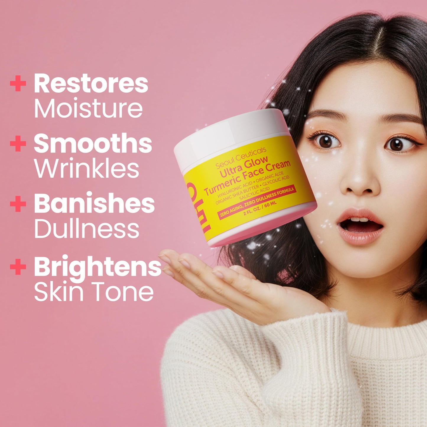 SeoulCeuticals Korean Skin Care Turmeric Cream - Face Moisturizer for Dull Dry Skin - Korean Skincare K Beauty for Glass Skin 2oz