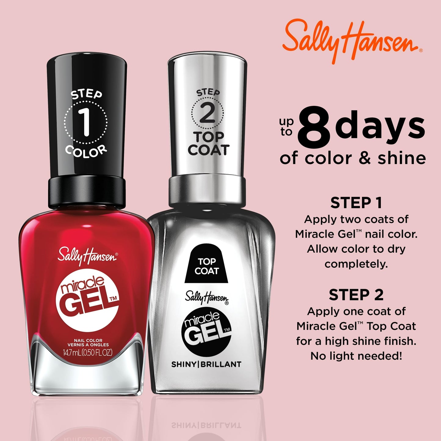 Sally Hansen Miracle Gel Salon Quality Nail Polish | Gel-Like Formula, Two-Step System, No UV Light Needed, Long Lasting | Opaque, Glossy | 449