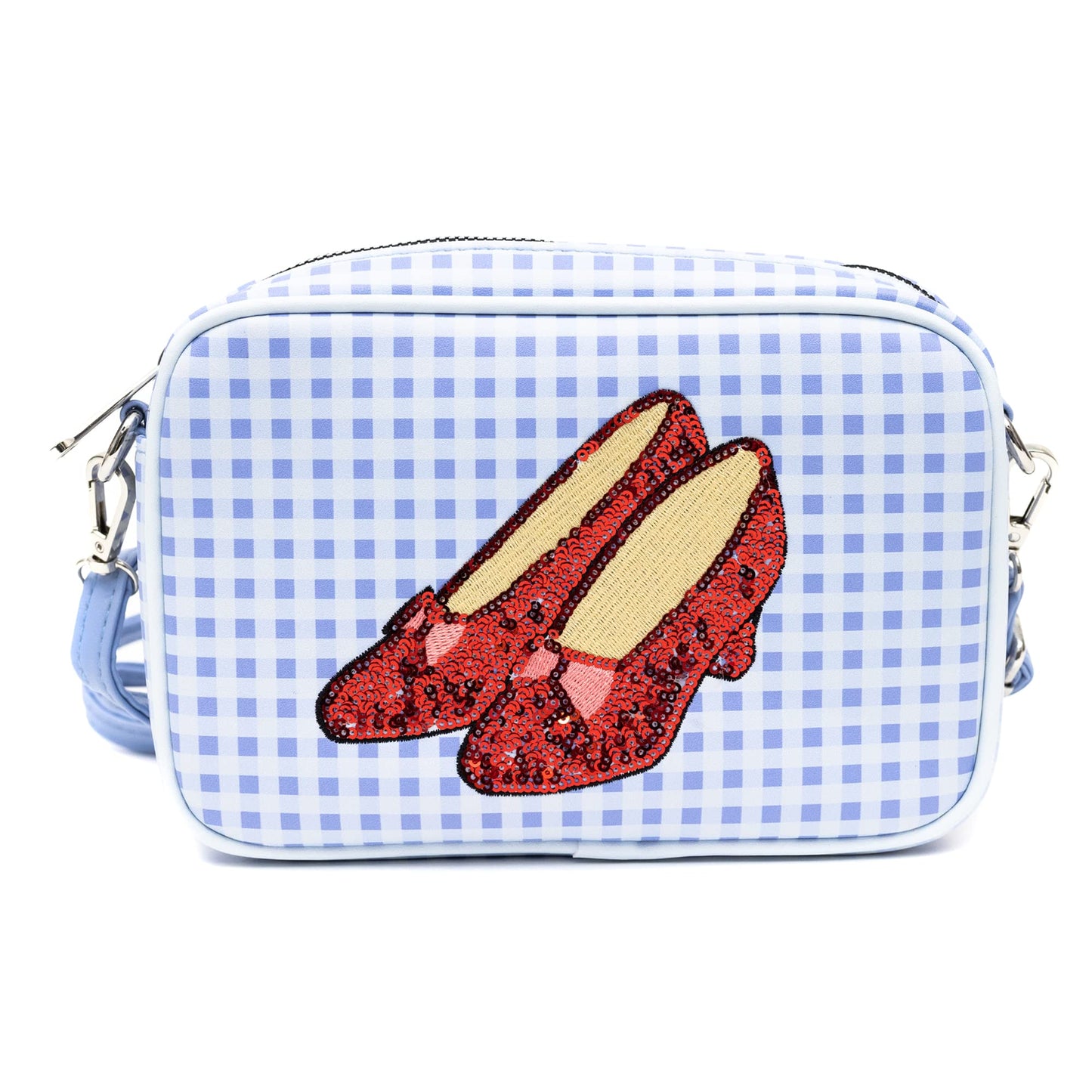 Wizard of Oz Bag, Crossbody, The Wizard of Oz Dorothy Sequined Ruby Slippers with Toto Pose, Blue, Vegan Leather