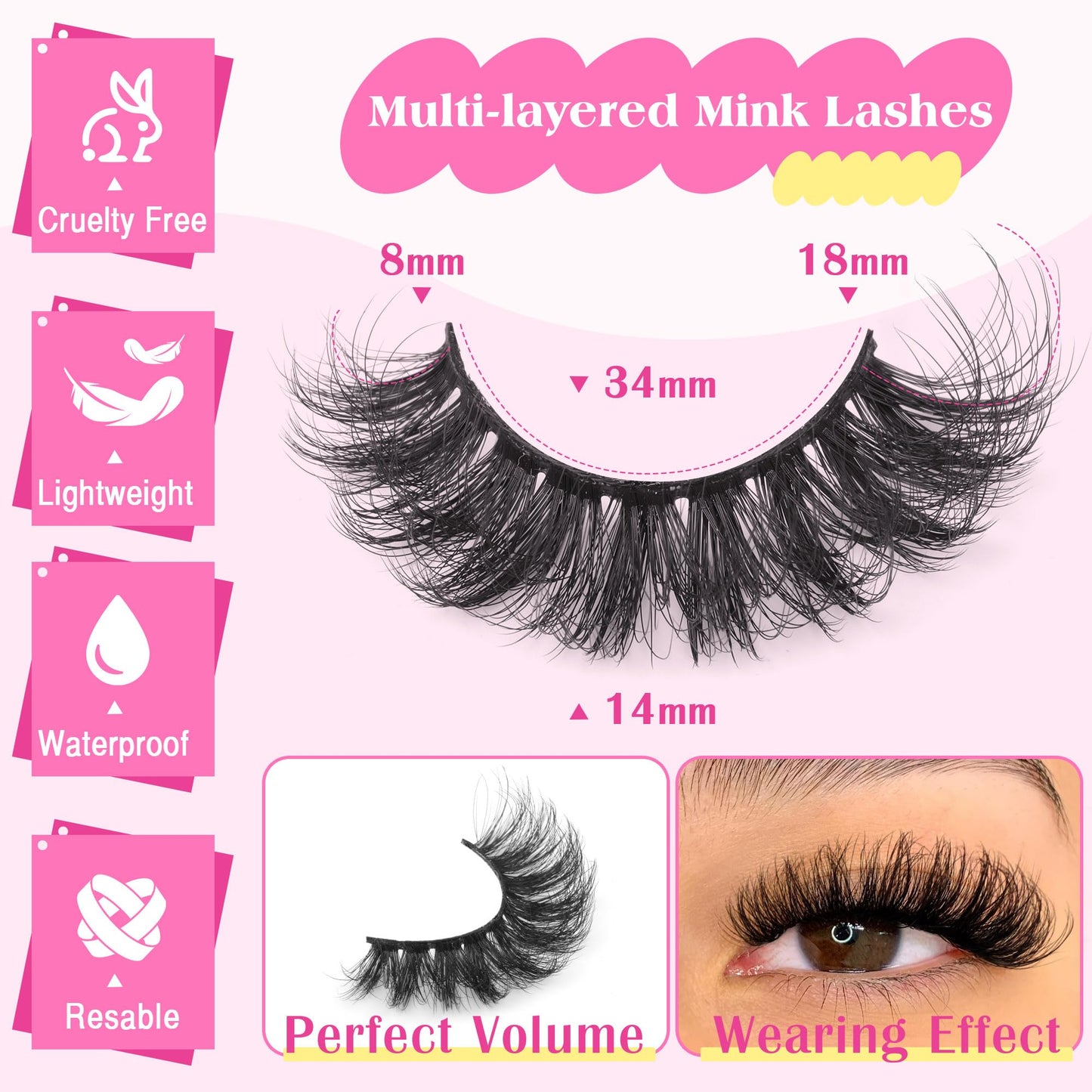 Wispy False Eyelashes Mink Lashes Natural Look Cat Eye Lashes Pack 10 Pairs Fake Eyelashes Like Extensions 5D Volume Strip Lashes 18mm Mink Eyelashes Beauty and Personal Care TNFVLONEINS