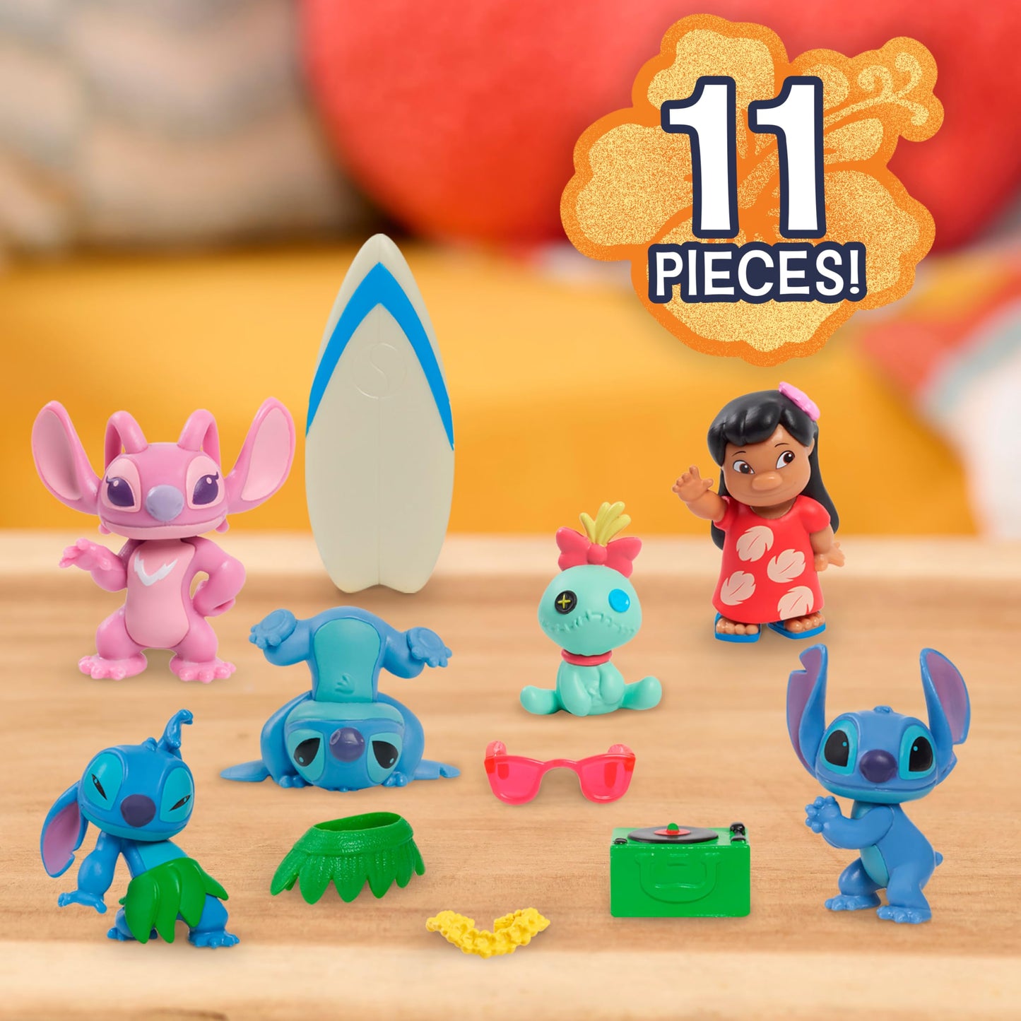 Just Play Disney Stitch Figure Set with Accessories, 11-Piece Collectible 2-Inch Figurines for Kids Ages 3+