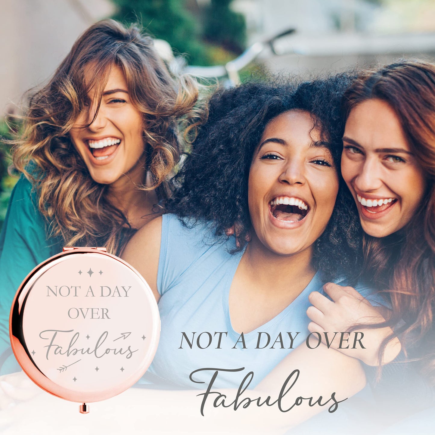 CV CHARVORIA Birthday Gifts for Women - Not a Day Over Fabulous Rose Gold Compact Mirror - Birthday Gift Ideas for Friend; Coworker, Aunt, Mom - All