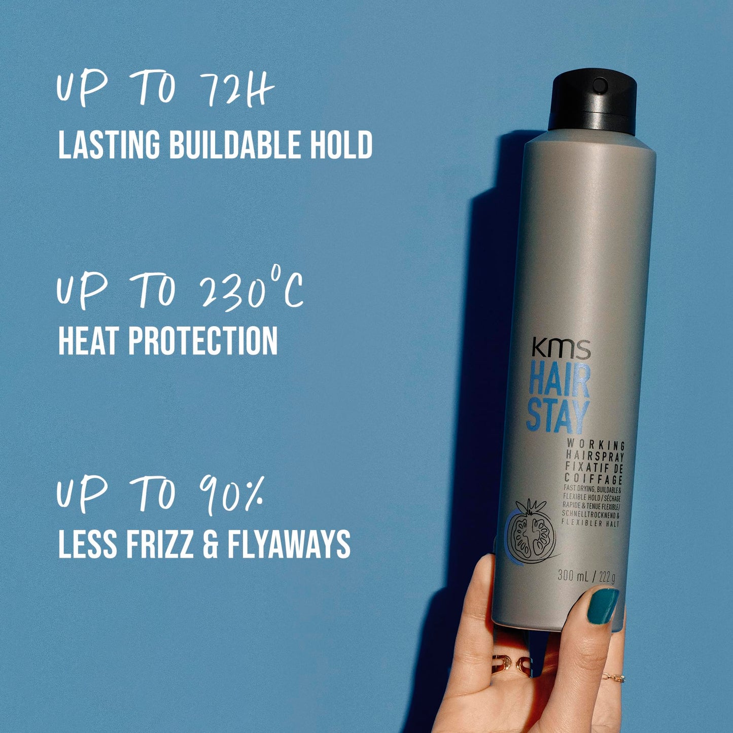KMS HairStay Working Hairspray, Lasting Buildable Hold, 300ml