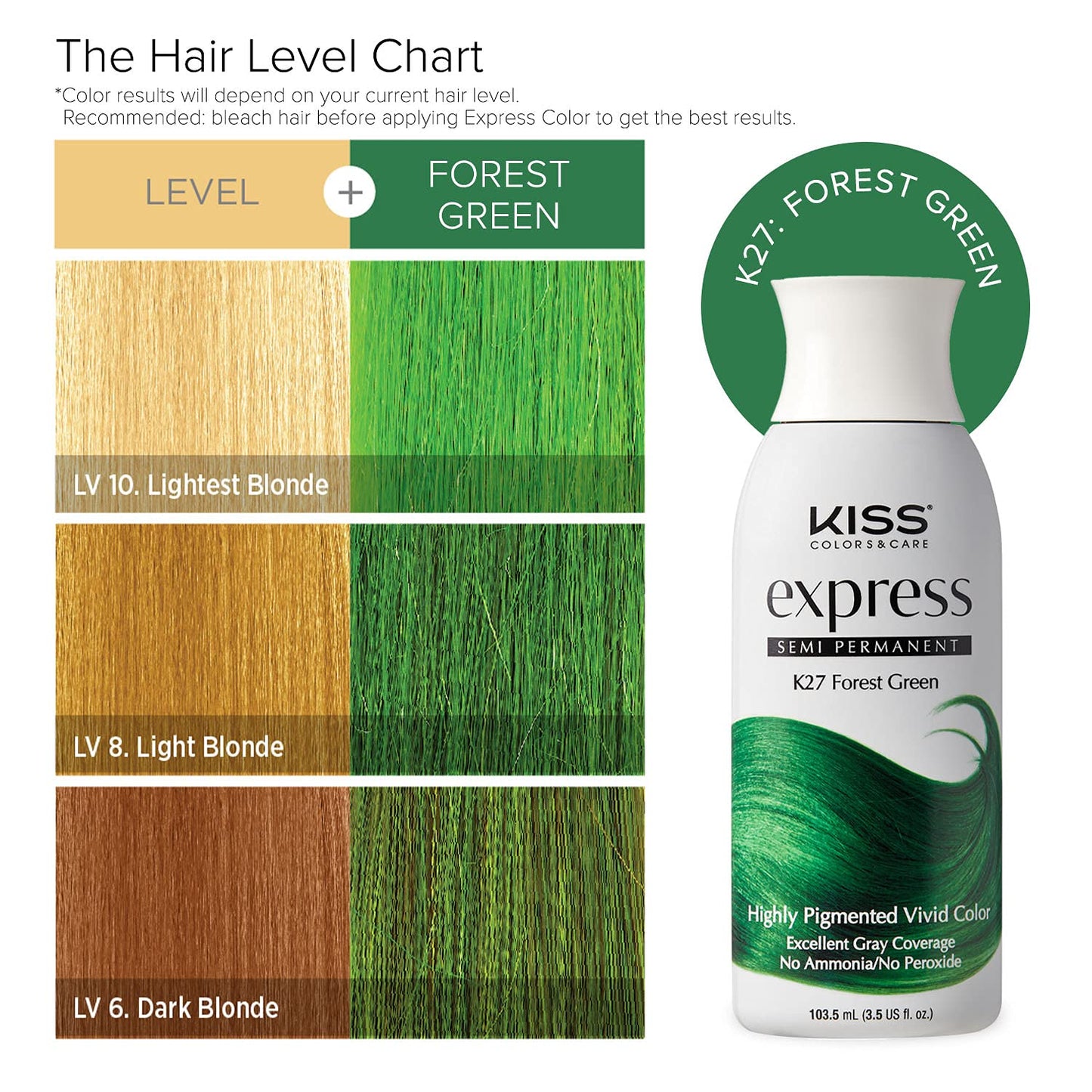 Kiss Express Semi-Permanent Hair Color - Vivid, Highly Pigmented Dye for Vibrant Hair, Gentle Formula, Gray Coverage, pH Balanced,23 Intermixable