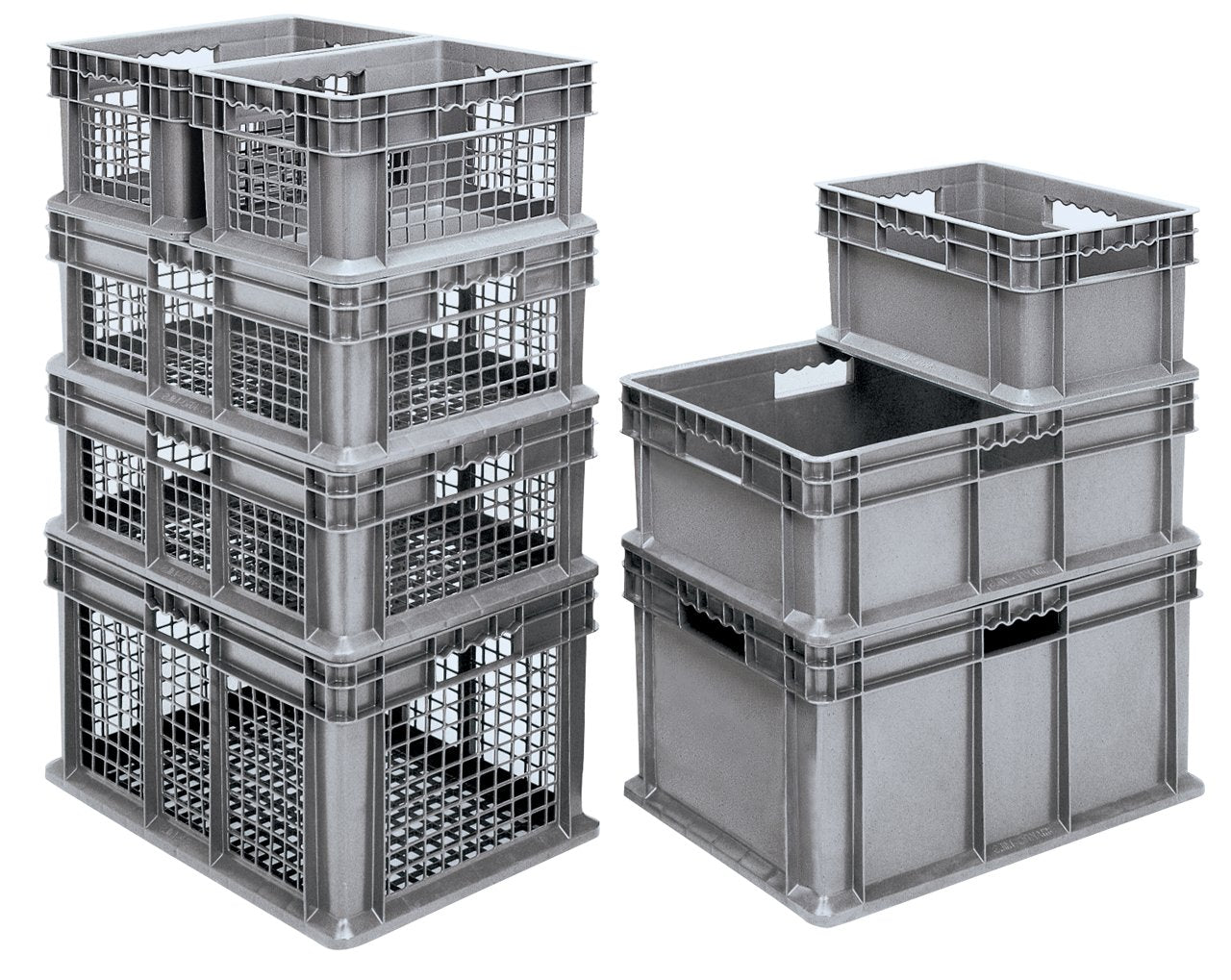 Akro-Mils 37608 Plastic Straight Wall Container Tote with Mesh Sides and Mesh Base, (24-Inch x 16-Inch x 8-Inch), Gray, (4-Pack)
