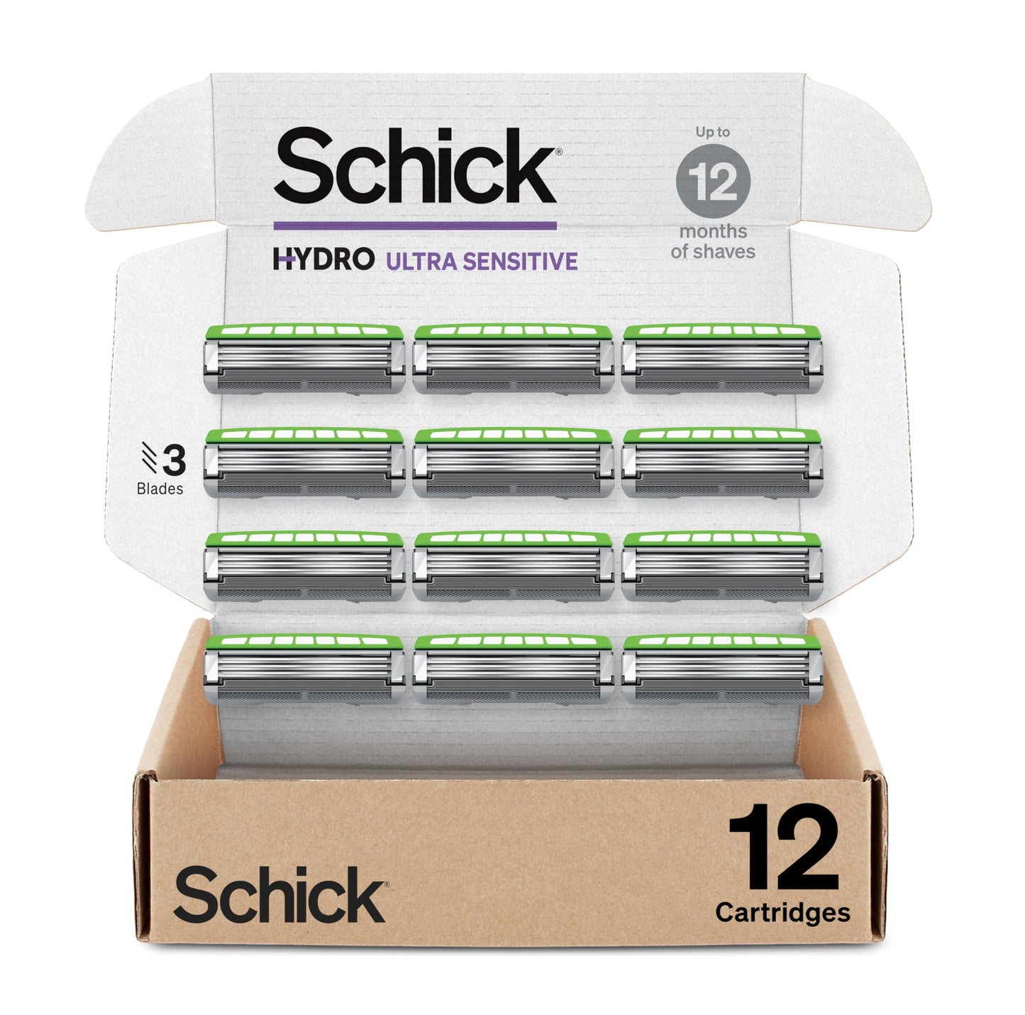 Schick Hydro Ultra Sensitive Razor Refills, 12ct | 3 Blade Razor Heads for Men, Shaving Blades, 12 Refills Beauty and Personal Care Schick Default Title