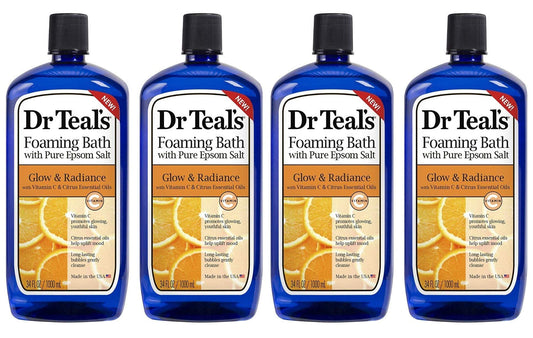 Dr Teal's Foaming Bath 4-Pack (136 fl oz Total), Glow & Radiance with Vitamin C and Citrus Essential Oils Beauty and Personal Care Dr Teal's