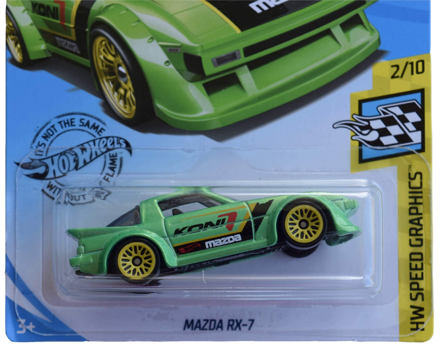 Hot Wheels Mazda RX 7 1:64 Scale Die-Cast Car, Green, 3 Inches, 1 Count, Pull-Back Action, For Children Aged 3 And Above, Male