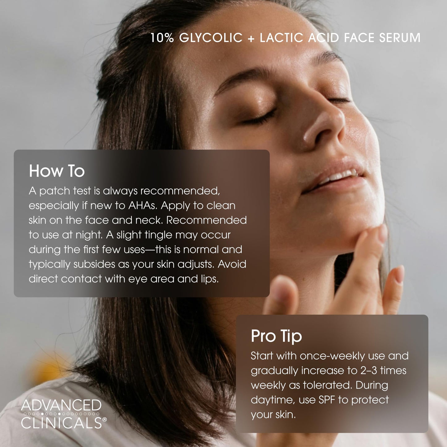 Advanced Clinicals Exfoliating 10% Glycolic Acid Serum For Face + Lactic Acid | Facial Exfoliant AHA + Salicylic Acid Serum To Improve Look Of Large