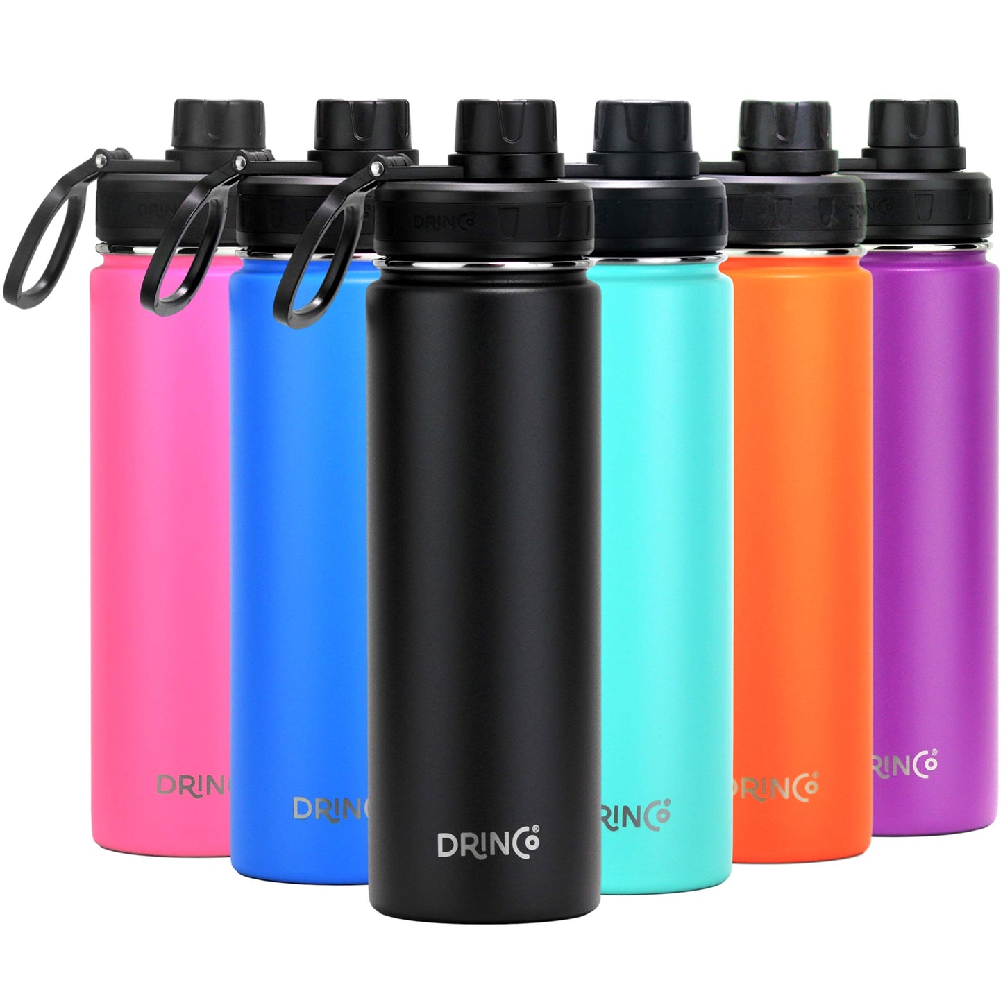 Drinco Stainless Steel Water Bottle Spout Lid Vacuum Insulated Double Wall Water Bottle Wide Mouth (40oz 32oz 22oz 18oz 14oz) Leak Proof Keep Cold