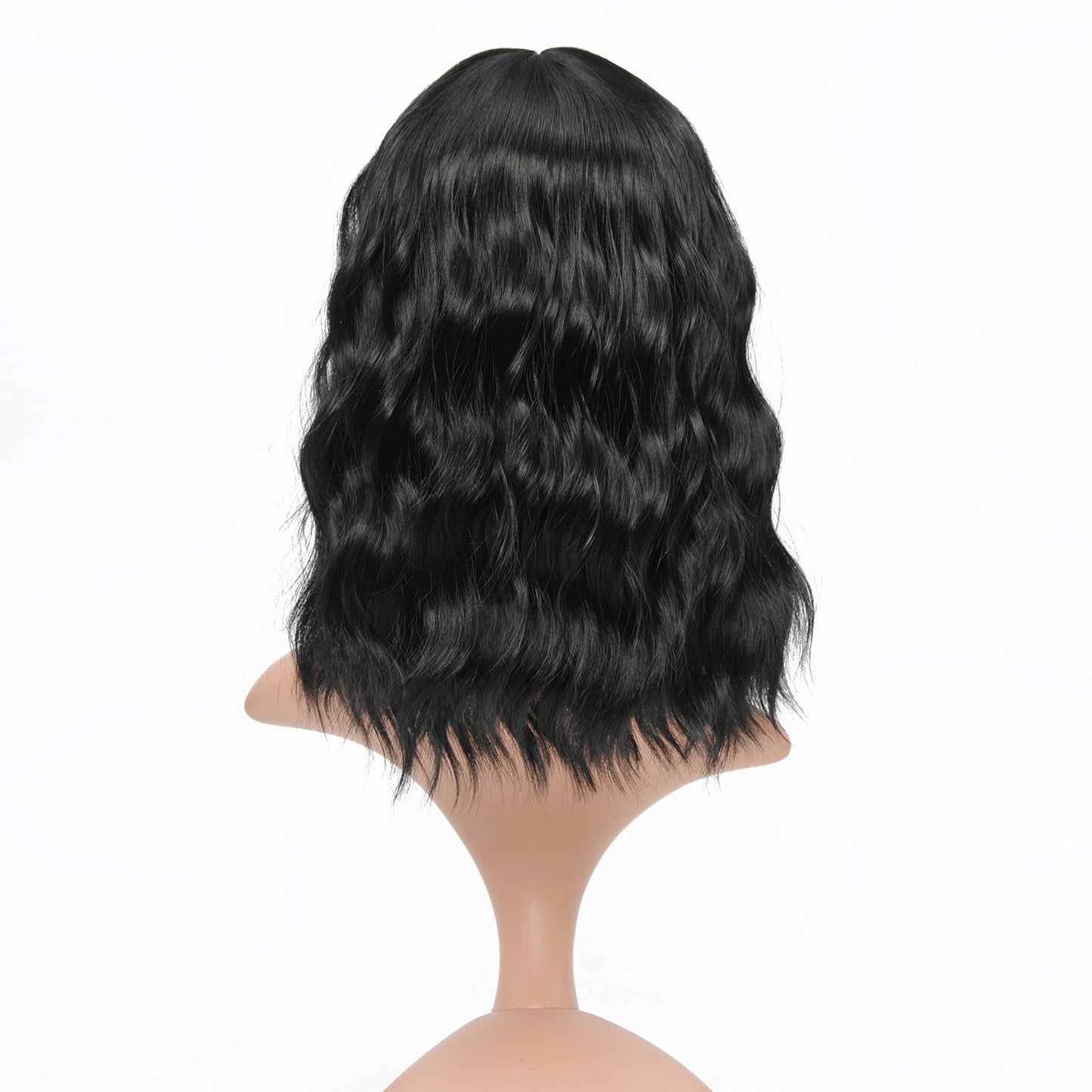 VCKOVCKO Bob Wave Wig With Air Bangs Natural Black Natural Curly Wavy Short Bob Wigs Women's Shoulder Length Wigs Synthetic Cosplay for Girl Colorful