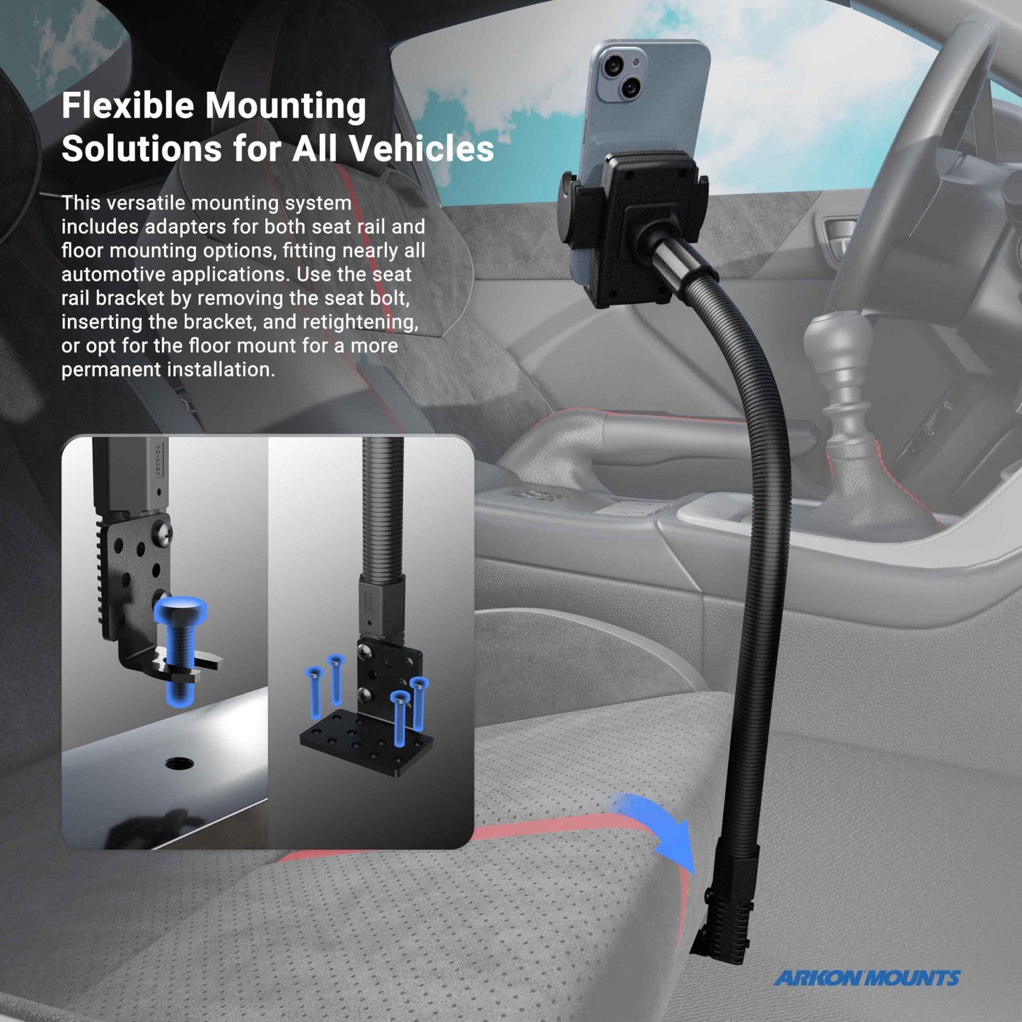 ARKON Mounts - Phone Holder with Car Seat Rail Mount | Car Phone Stand with Flexible 22" Arm | Professional-Grade Durability | Phone Holder For Car…