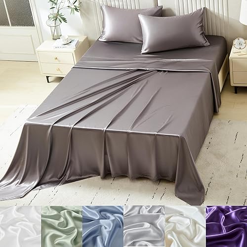 Mulberry Park Silks - 22 Momme 100% Mulberry Silk Sheets - King Size Bed Set - 16" Pocket - Luxurious Bed Sheets & Pillowcases, Skin-Friendly &