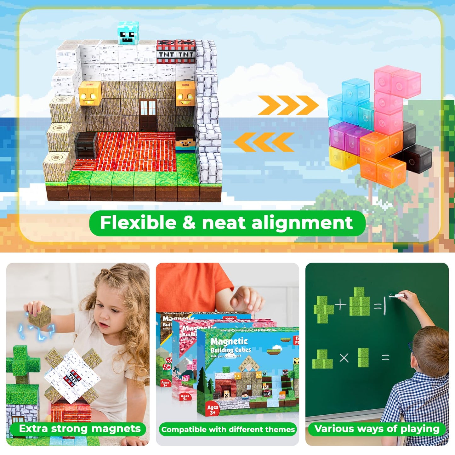 ToyUnited 150pcs Magnetic Blocks – STEM Magnet Cubes Building & Stacking Toys, Montessori Sensory Set for Kids Ages 3-8, Gift Idea