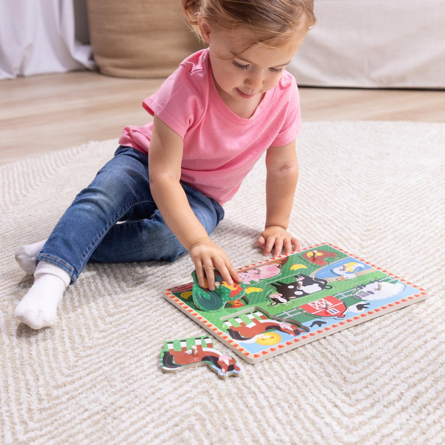 Melissa & Doug 4 Pack Wooden Peg Puzzle Set – Vehicle, Farm, Safari & Pet Animals – Educational Puzzles for Toddlers Ages 2+