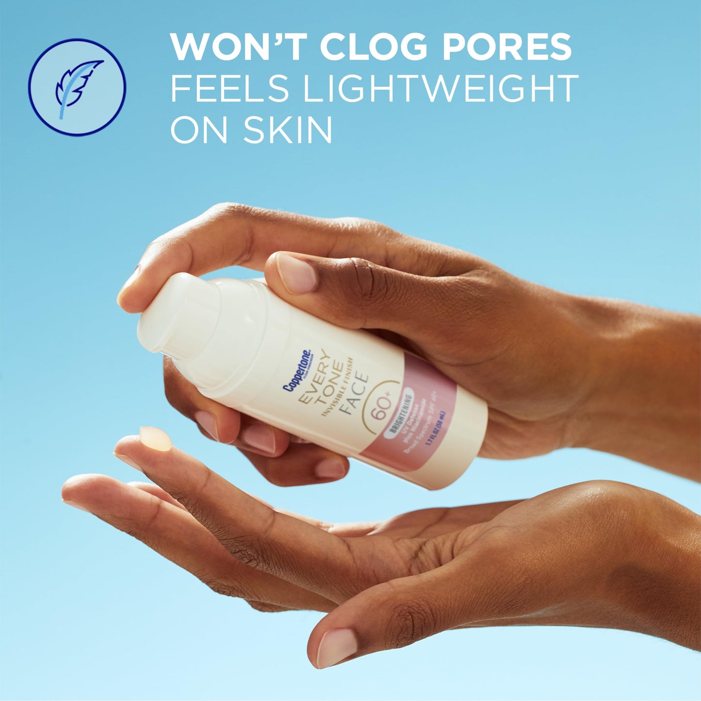 Coppertone Every Tone Invisible Finish Brightening UV Defense Face Sunscreen SPF 60+ with Niacinamide, Lightweight, Blends in Clear Sunscreen for All
