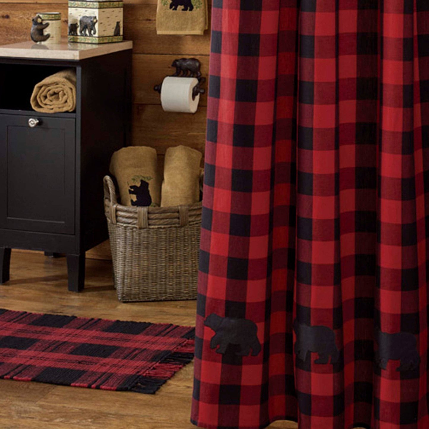 Park Designs Buffalo Check Bear Applique Shower Curtain