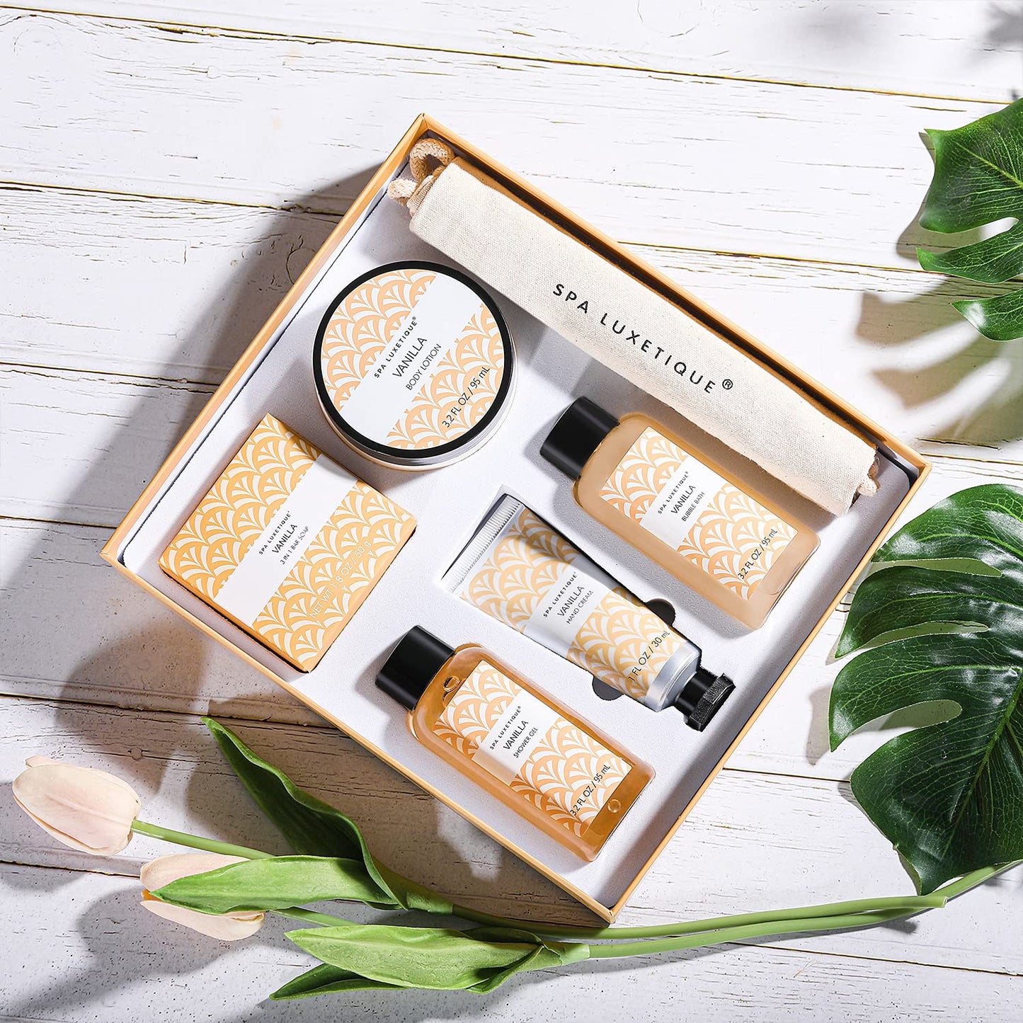Spa Luxetique Spa Gifts for Women 6pc Vanilla Bath Sets Women Gift With Body Lotion, Shower Gel, Bubble Bath, Hand Cream, Bath and Body Gifts Set