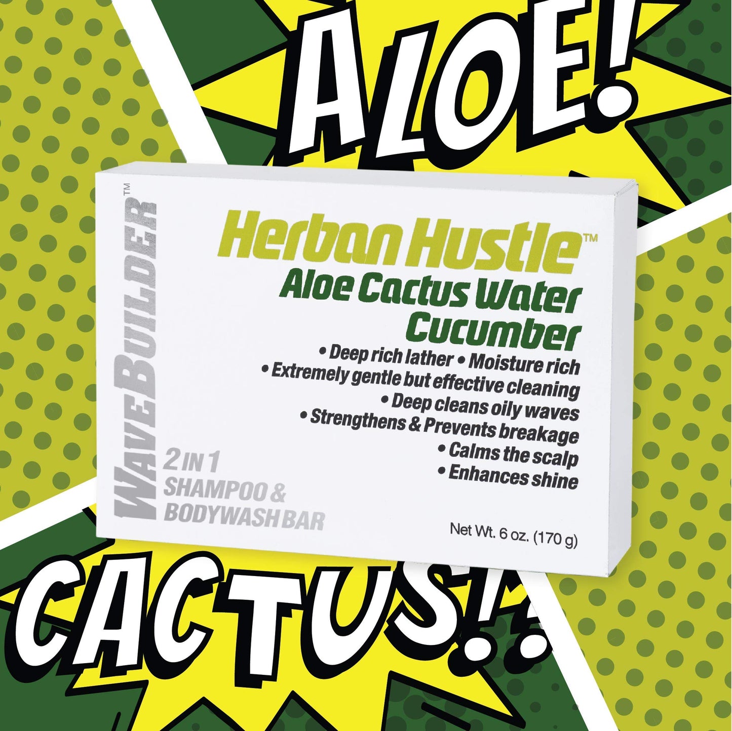 Wavebuilder Herban Hustle Aloe Cactus Water Cucumber 2 in 1 Shampoo & Bodywash Bar