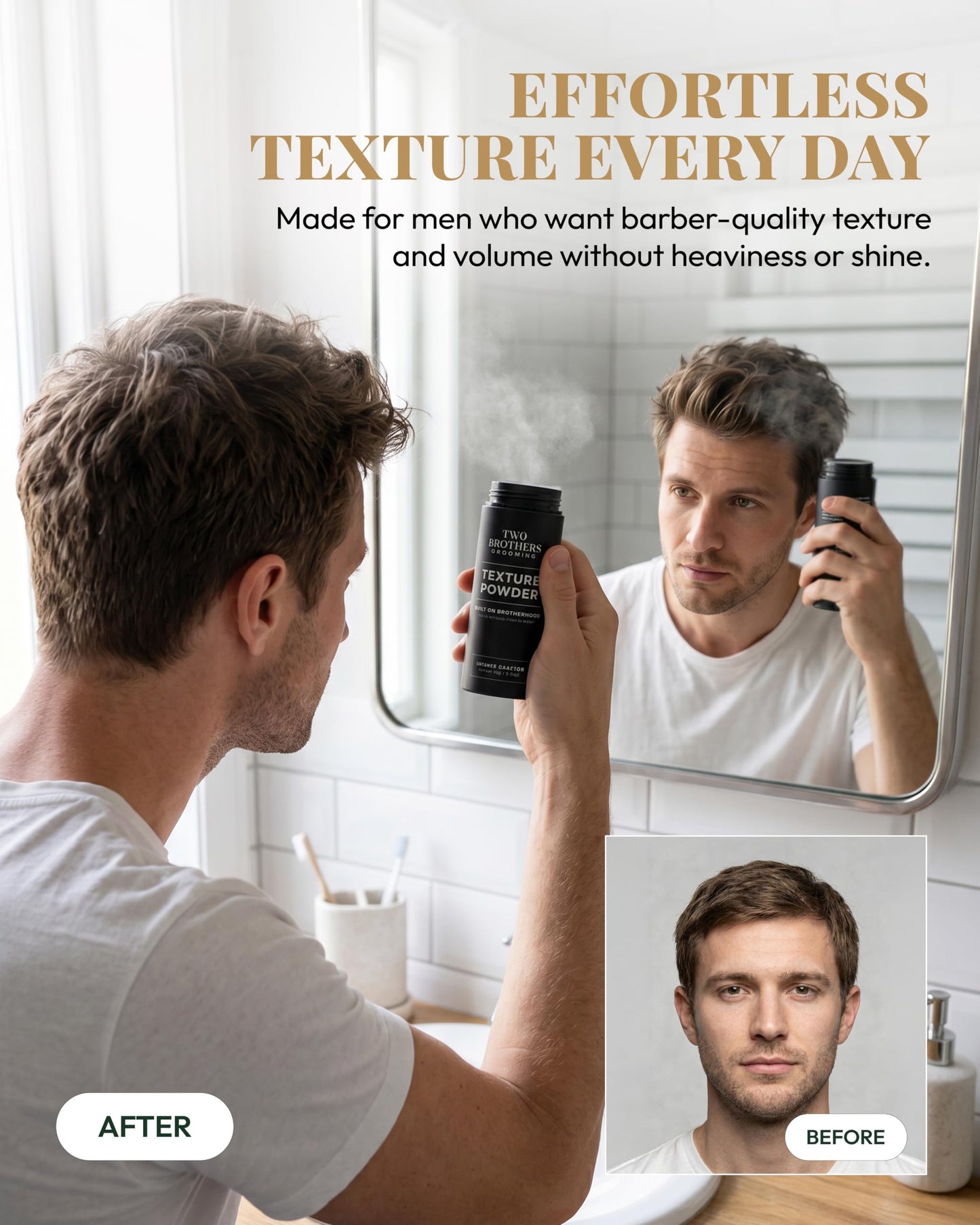 Two Brothers Grooming Texture Powder for Men, Barber Crafted Hair Styling Powder, Strong Hold Matte Finish, Adds Volume, Texture & Lift, Lightweight