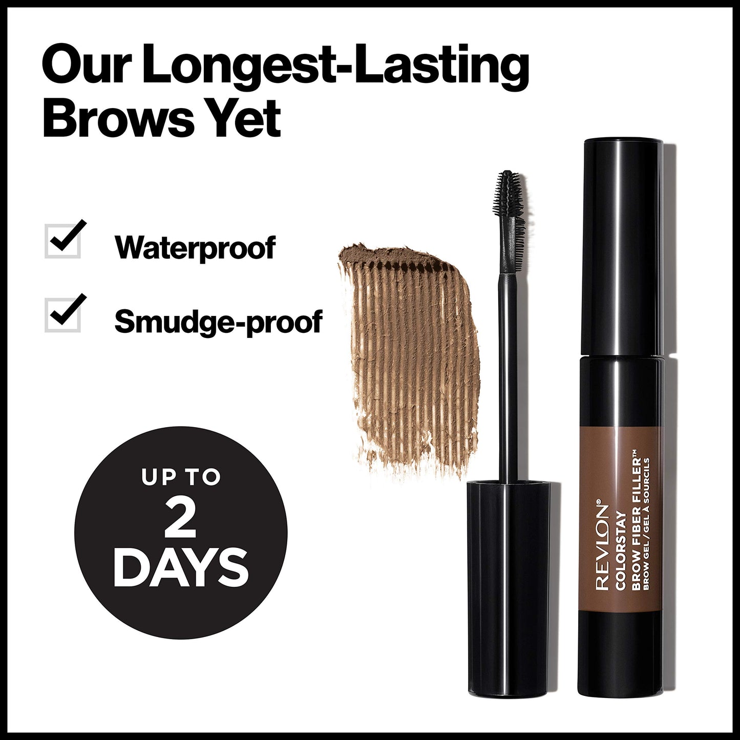 Revlon ColorStay Brow Fiber Filler, Longwearing & Volumizing Waterproof Eyebrow Gel, 303 Medium Brown, 0.23 fl. oz.