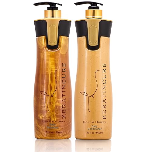 Keratin Cure Brazilian Gold and Honey daily use Shampoo Conditioner Set Bio with Argan oil SULFATE FREE protect Color Enhance Hair Growth (960ml/ 32