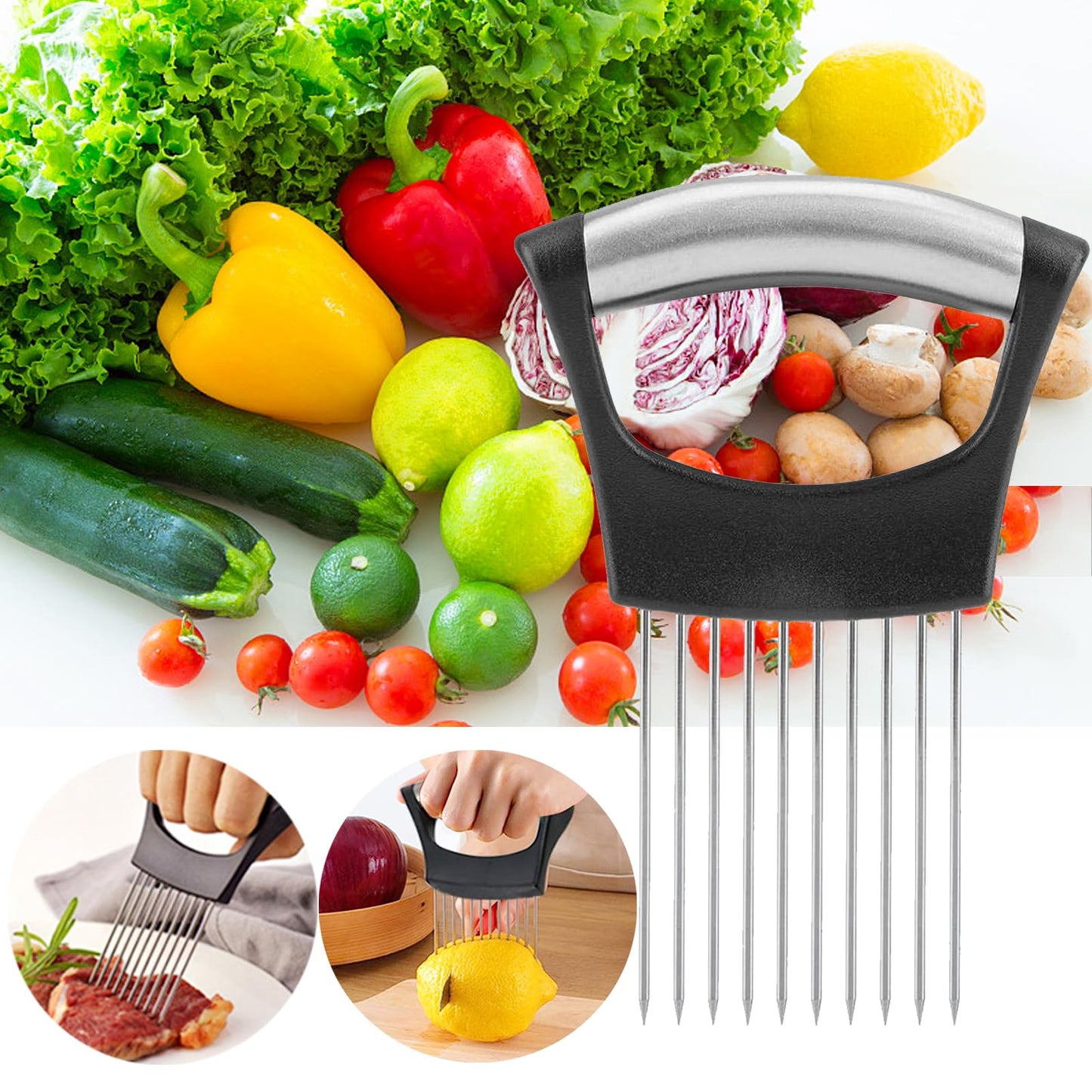 JAYVAR Stainless Steel Onion & Vegetable Holder – Slicer & Chopper for Tomatoes, Potatoes, Avocados, Eggs, Fruit & Meat