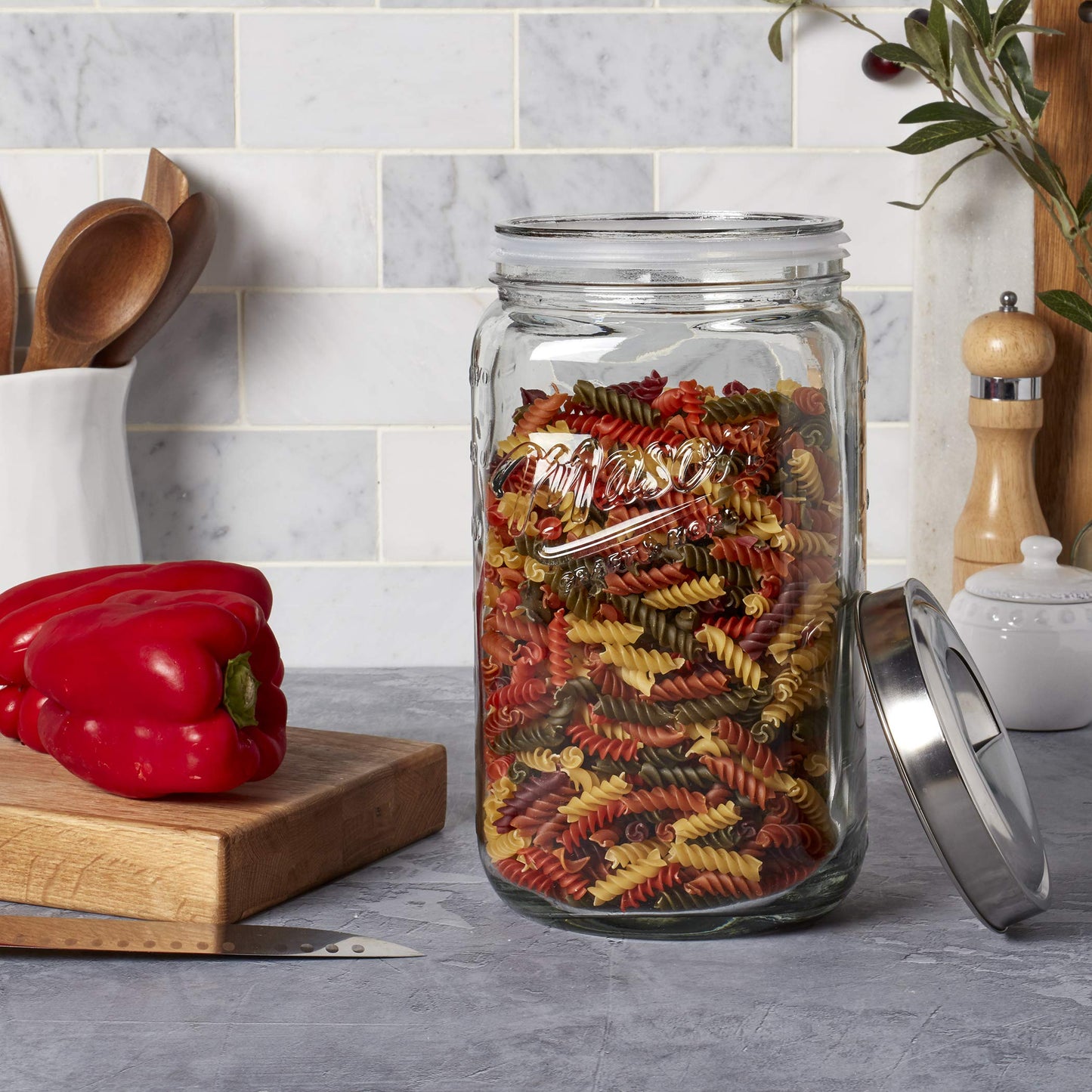 Mason Craft & More Airtight Kitchen Food Storage Clear Glass Pop Up Lid Canister, Extra Large 4.6 Liter Pop Up Canister