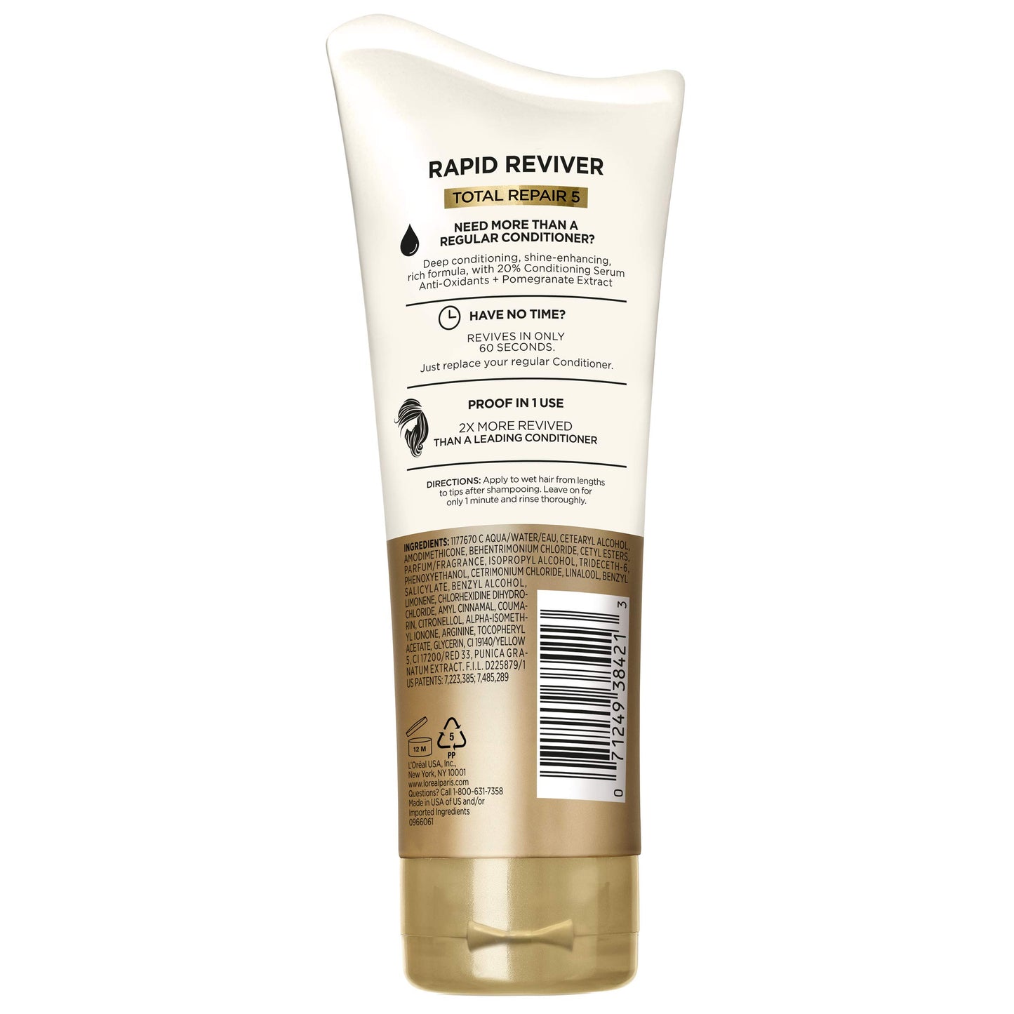 L'Oreal Paris Elvive Total Repair 5 Rapid Reviver Deep Conditioner, Repairs Damaged Hair, No Leave-In Time, Heat Protectant, with Damage Repairing
