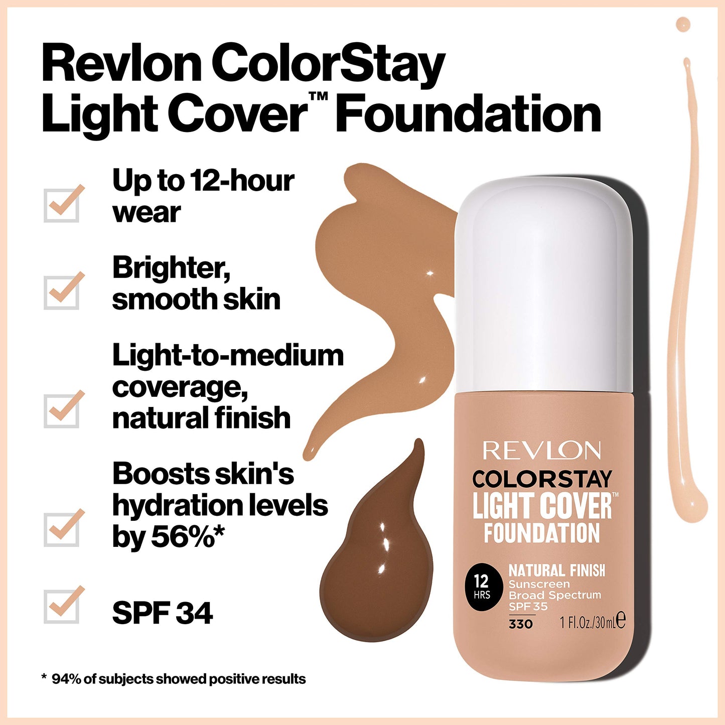 Revlon ColorStay Light Cover Liquid Foundation, Hydrating Longwear Weightless Makeup with SPF 35, Light-Medium Coverage for Blemish, Dark Spots