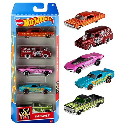 Hot Wheels 1:64 Scale Die-Cast Toy Cars 5-Pack, Set of 5 Toy Race Cars, Hot Rods, Character Cars, Rescue or Pick-Up Trucks (Styles May Vary)