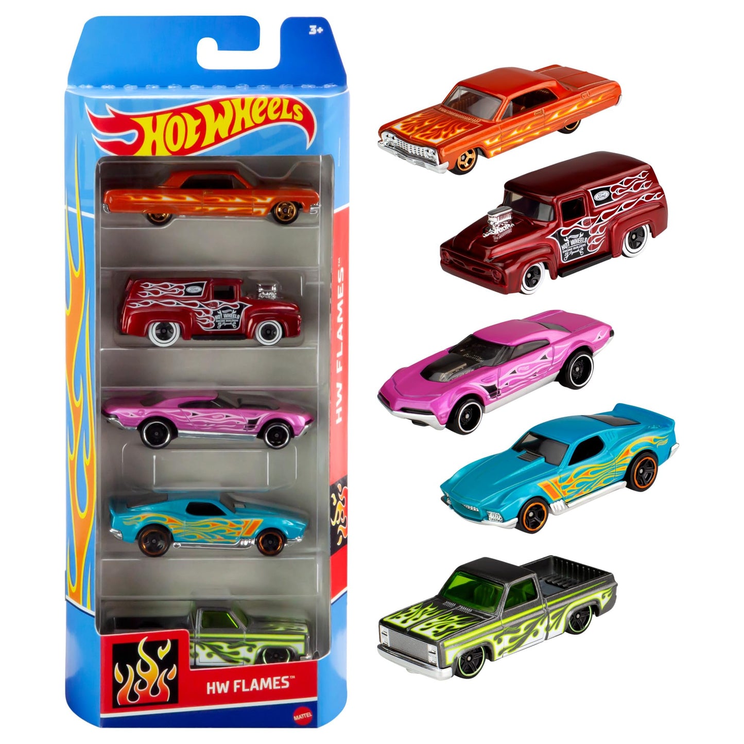 Hot Wheels 1:64 Scale Die-Cast Toy Cars 5-Pack, Set of 5 Toy Race Cars, Hot Rods, Character Cars, Rescue or Pick-Up Trucks (Styles May Vary)