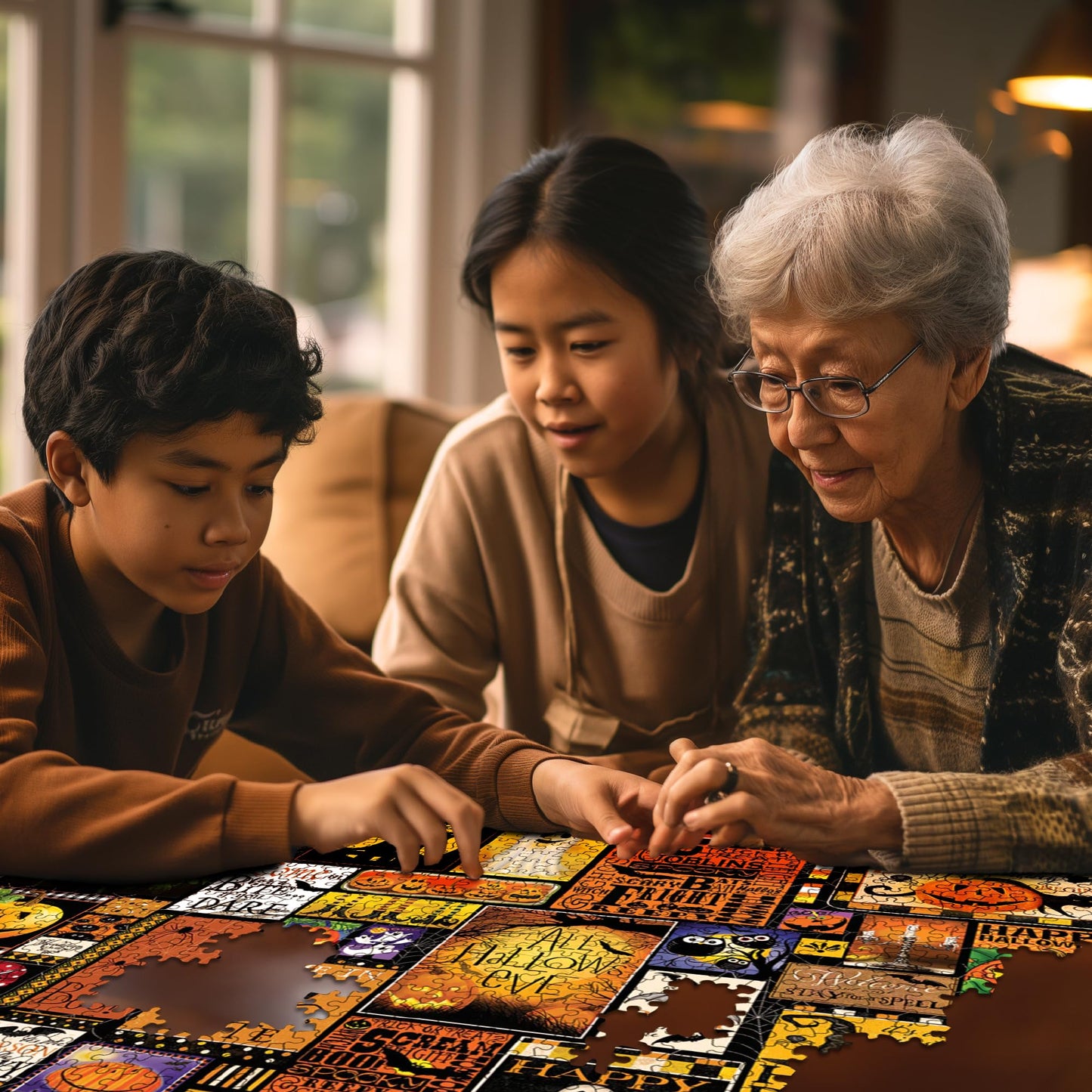 White Mountain Happy Haunting Halloween Puzzles 1000 Pieces Collage Jigsaw Puzzle for Fall and Autumn