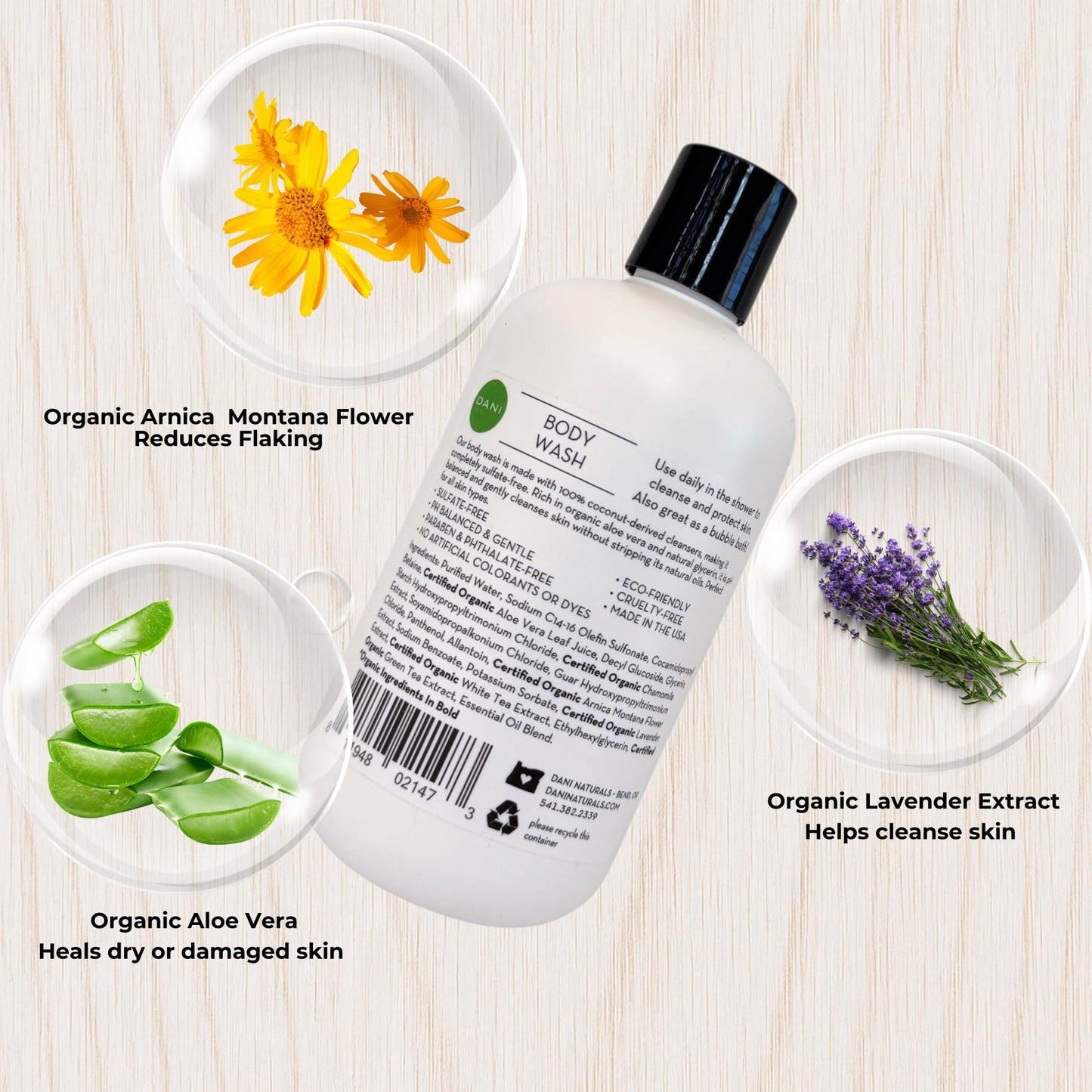 DANI Naturals Bamboo Bergamot Body Wash, Vegan, Sulfate-Free, Made with Organic Ingredients, 12 fl oz