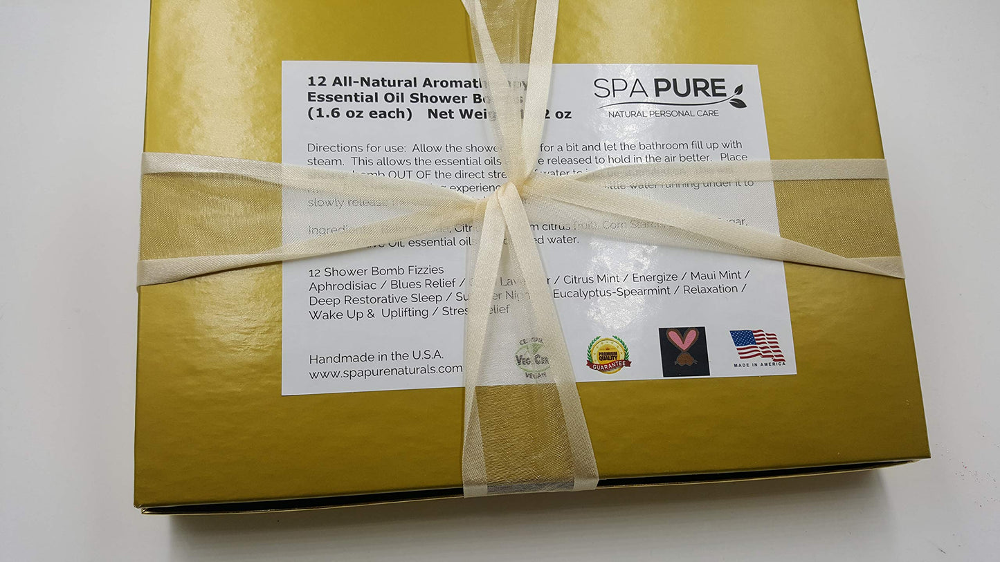Spa Pure Aromatherapy Shower Bombs: Gold Box Rejuvenating Steamers Tablets, Bomb, Vaporizing Soothers Bath Melt for Women, Men, Organic (12 Count) Beauty and Personal Care Spa Pure