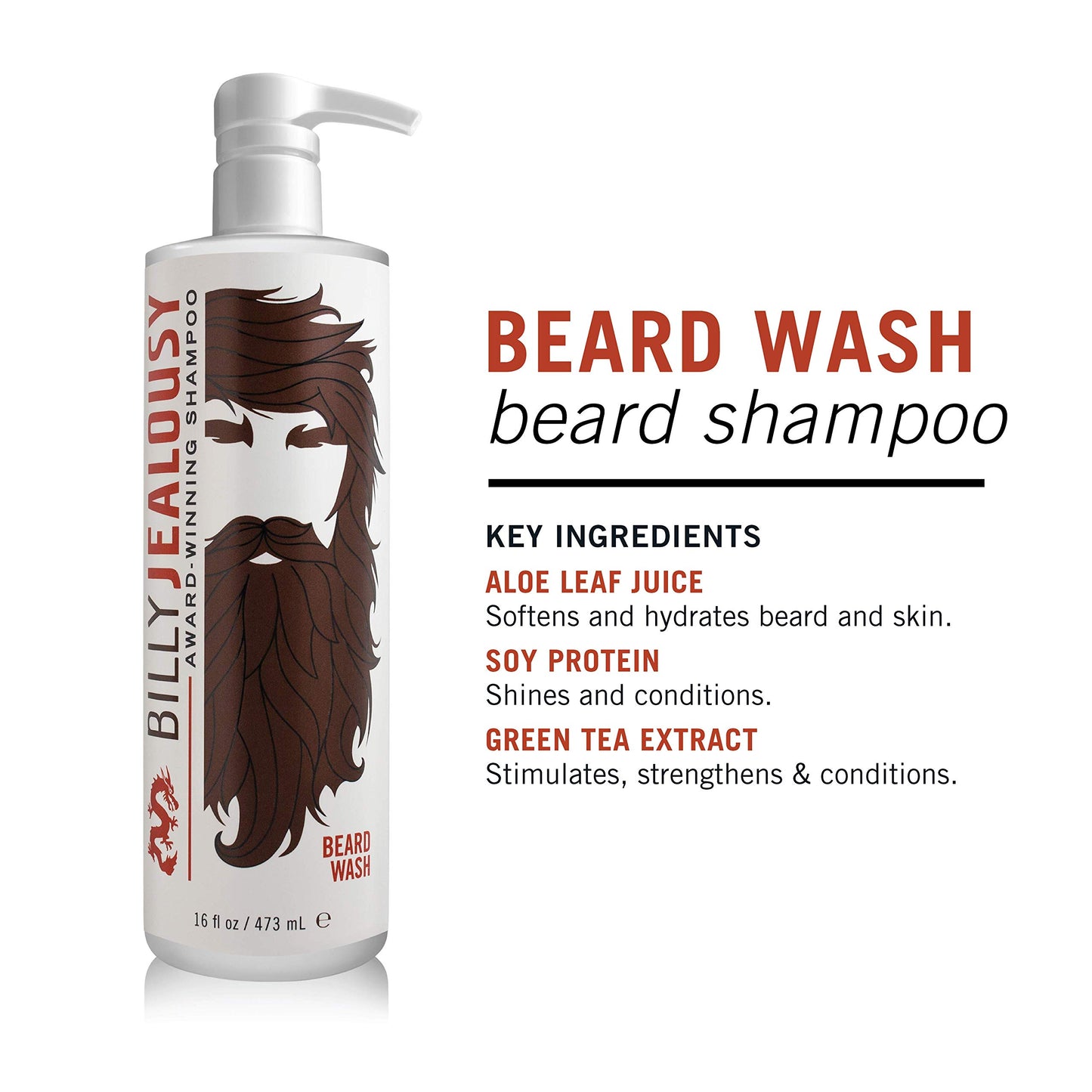 Billy Jealousy Beard Wash for Smooth, Manageable & Frizz-free Facial Hair, Beard Care Enriched with Hydrating Aloe & Strengthening & Conditioning