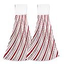 Aslsiy Christmas Candy Cane Hanging Kitchen Towels Set of 2 Winter Red Diagonal Stripe Hand Tie Towels Fast Drying Dish Tea Towels for Tabletop Gym…