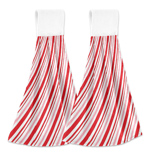 Aslsiy Christmas Candy Cane Hanging Kitchen Towels Set of 2 Winter Red Diagonal Stripe Hand Tie Towels Fast Drying Dish Tea Towels for Tabletop Gym…