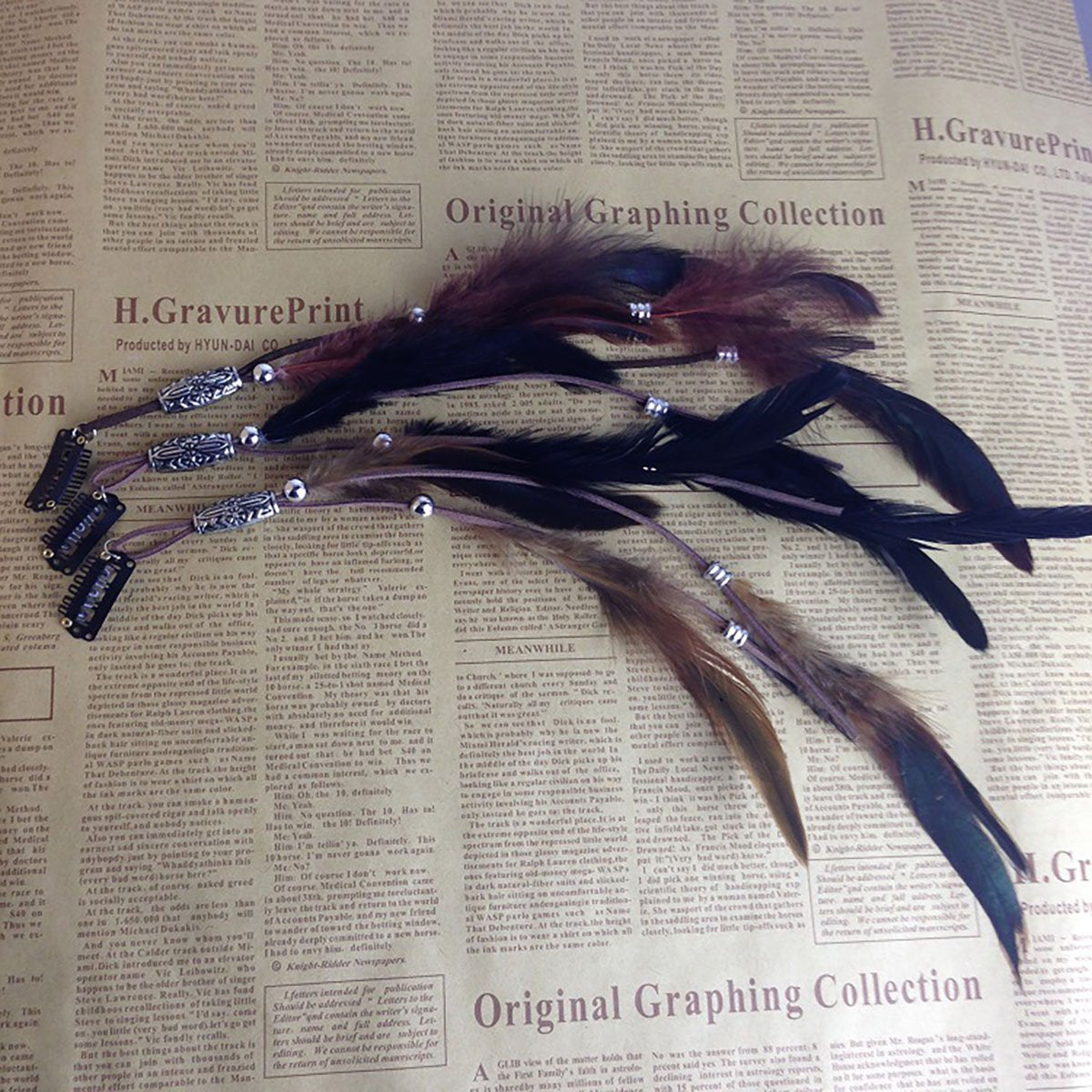 Set of 3 Handmade Boho Hippie Hair Extensions with Feather Clip Comb Headdress Hairpin DIY Accessories for Women Lady