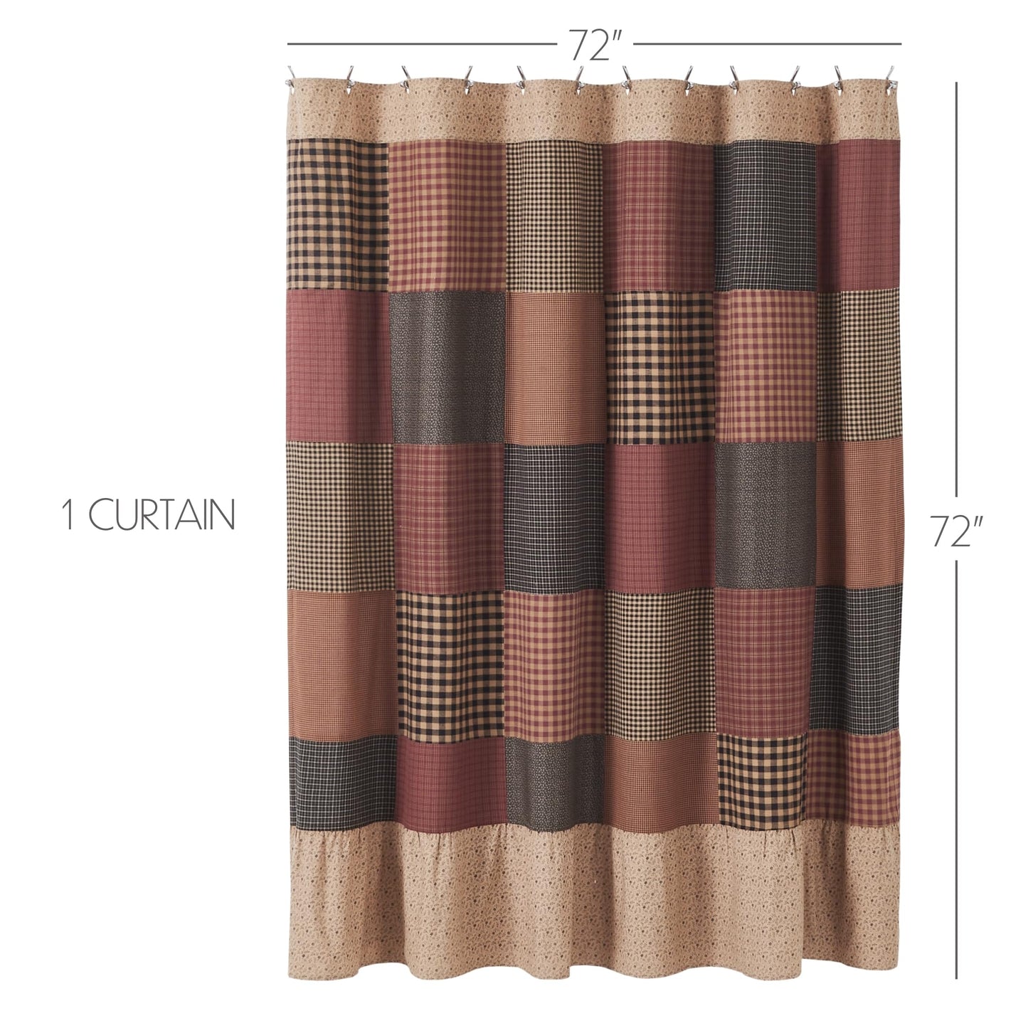 VHC Brands, Maisie Patchwork Shower Curtain, Tan, 72x72